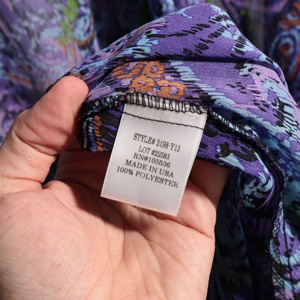 VTG‎ Slinky Brand 1X Purple Paisley Sheer Open Front Kimono Cardigan Boho Retro - Picture 4 of 7